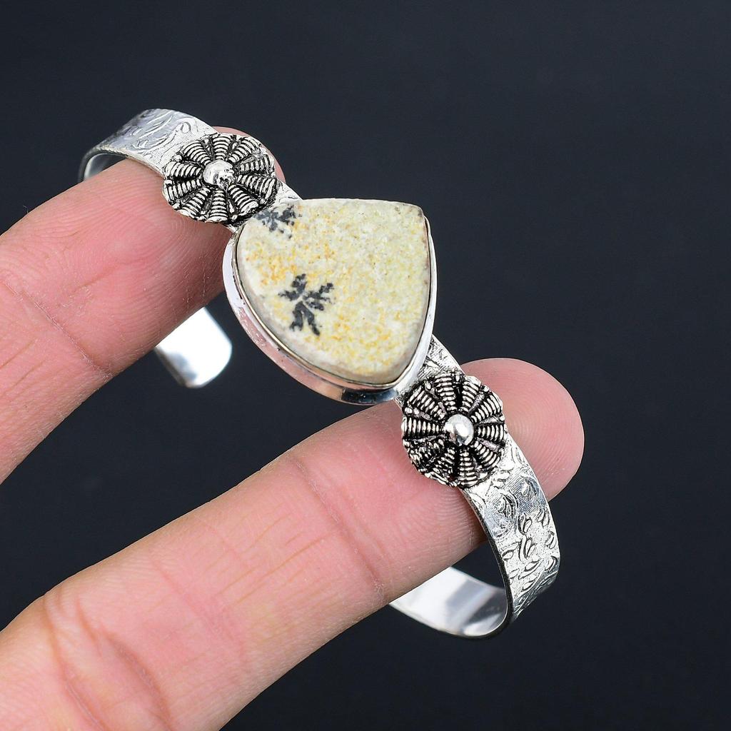 Mothers Day Sale 925 Sterling Silver Psilomelane Dendrite Stone Bangle Bracelet