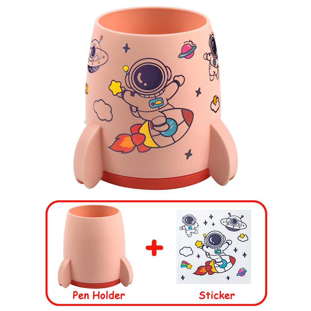 Cartoon Pen Holder Rocket Pen Holder for Stickers Office Student Desktop Pen Storage Box, Office Storage Makeup Brush Box