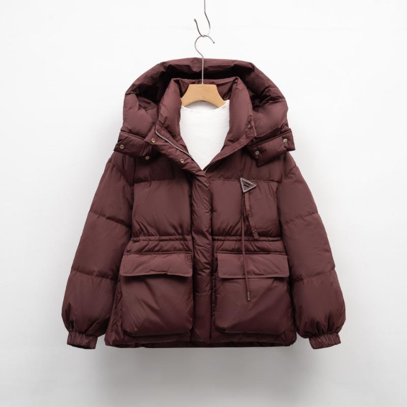 

Пинху осень-зима новый короткий с капюшоном утолщенный свободный хлеб белый утиный пух модная теплая куртка пуховик женский L