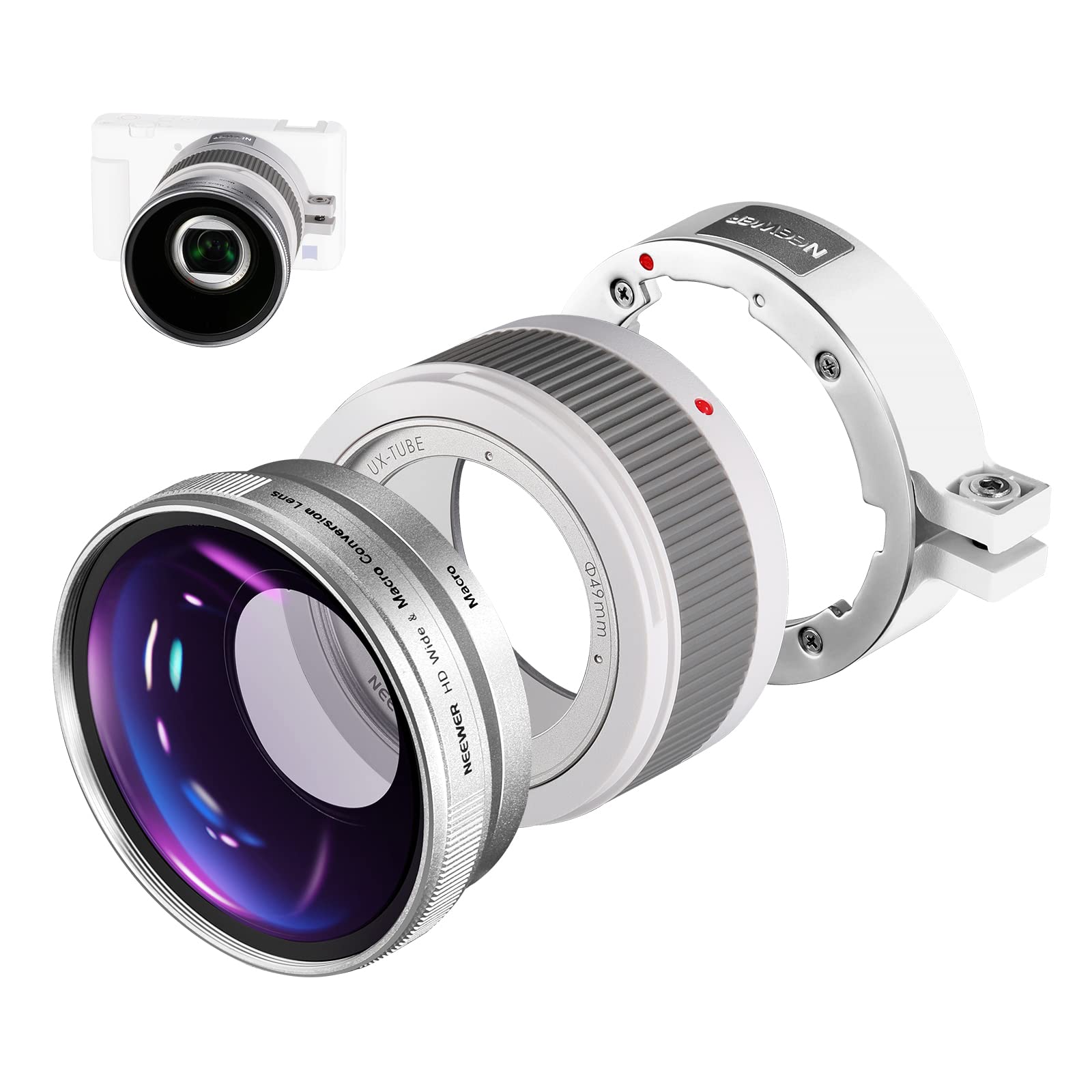 

NEEWER Lens ZV1 18mm HD 10x Macro Extension Bayonet Mount Lens and Cleaning Cloth Included Wide-Angle Camera, 2-in-1 Wide-Angle & Add-on Lens, Tube, білий