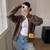 European and American mohair knitted cardigan women's lazy style round neck single-breasted loose soft waxy solid color sweater jacket