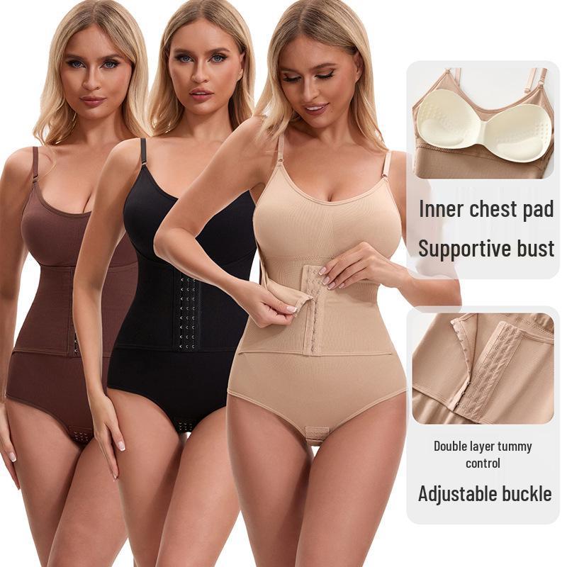 Strappy Shaping Bodysuit with Breast Pads - Bust Support, Tummy Control, Hip Lift, Double-breasted, Triangle Open Crotch Design.