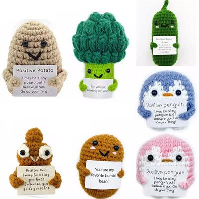 Positive Card Funny Emoticon Cute Handmade Wool Knitted Hug Potato Penguin Cucumber Duck Chick Poo Peas Doll