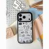 Doodle Dot Cat Case: Korean Style, Frosted Acrylic, Black Border for Apple 13Pro, 14Pro, 15Pro, 16Pro, 17Pro