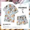 Ice Silk Pajamas For Women Zhao Ruth, The Same Cute Cat Fashion Short-Sleeved Loungewear Three-Piece Set