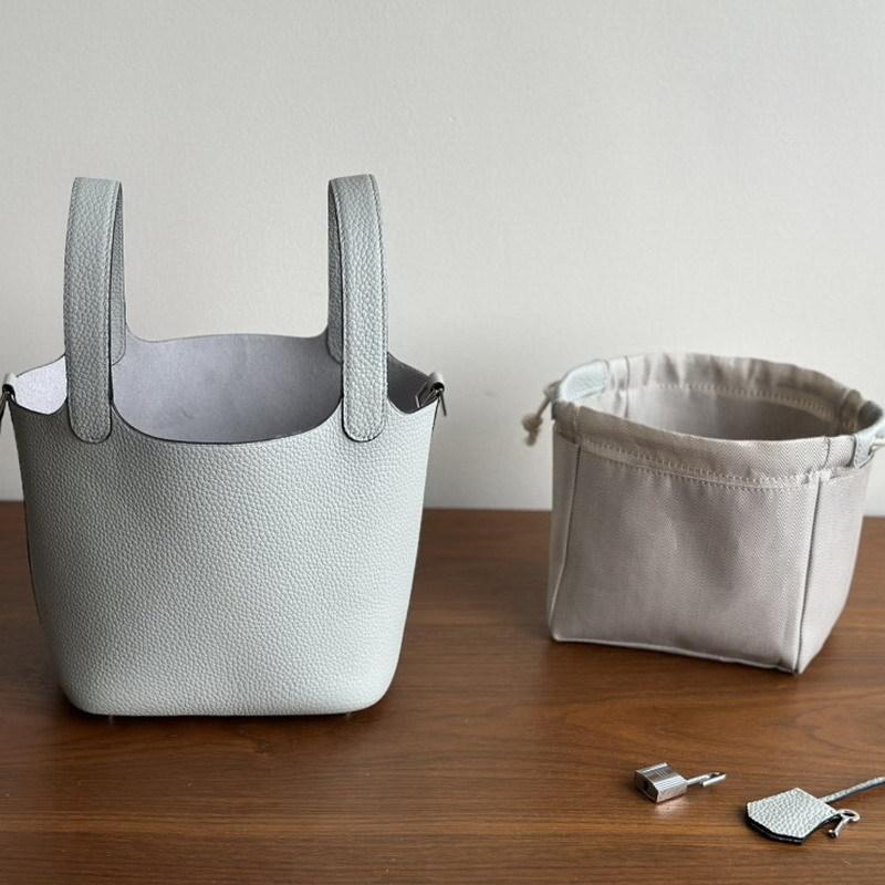 New leather first layer cowhide lychee pattern bucket bag handbag vegetable basket bag women's bag