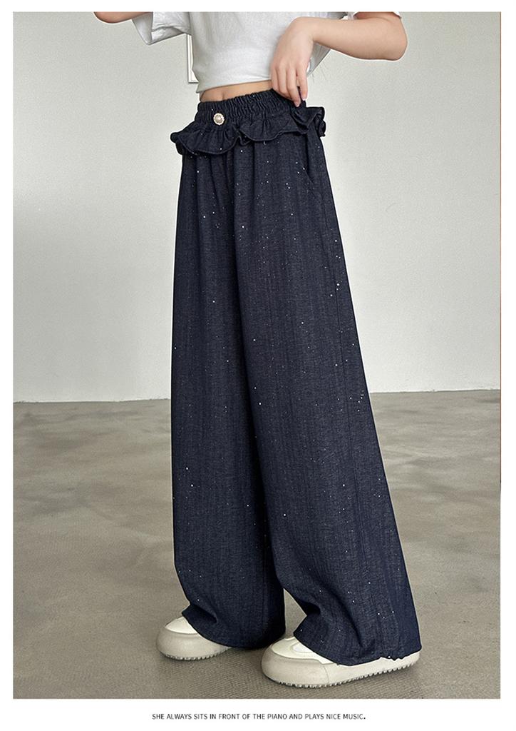 Girls' Pants, Summer Thin Design, Girls' Korean Version Straight Leg Pants, Girls' Casual Pants, Junior High School Students' Tencel Jeans