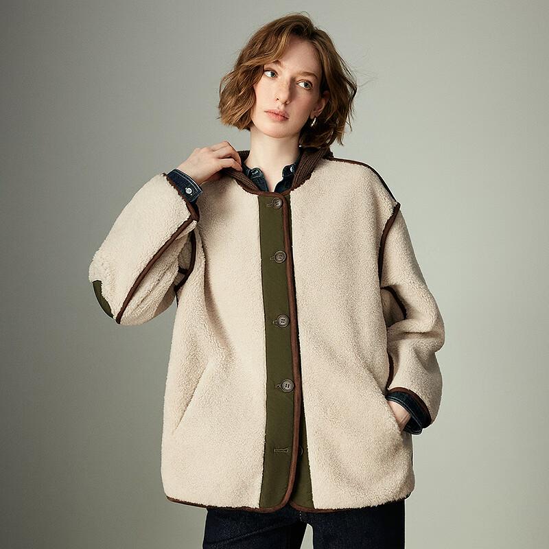 Chuyu Damen Color-Block Wildlederimitat Steppjacke