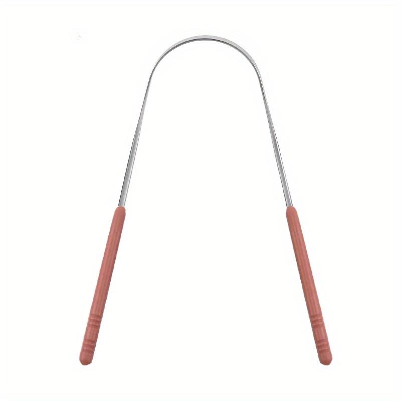 1pc Hypoallergenic Stainless Steel Tongue Scraper with Ergonomic Plastic Handle - Fresh Breath Oral Care Tool, Durable Metal Cleaner In Black, Pink