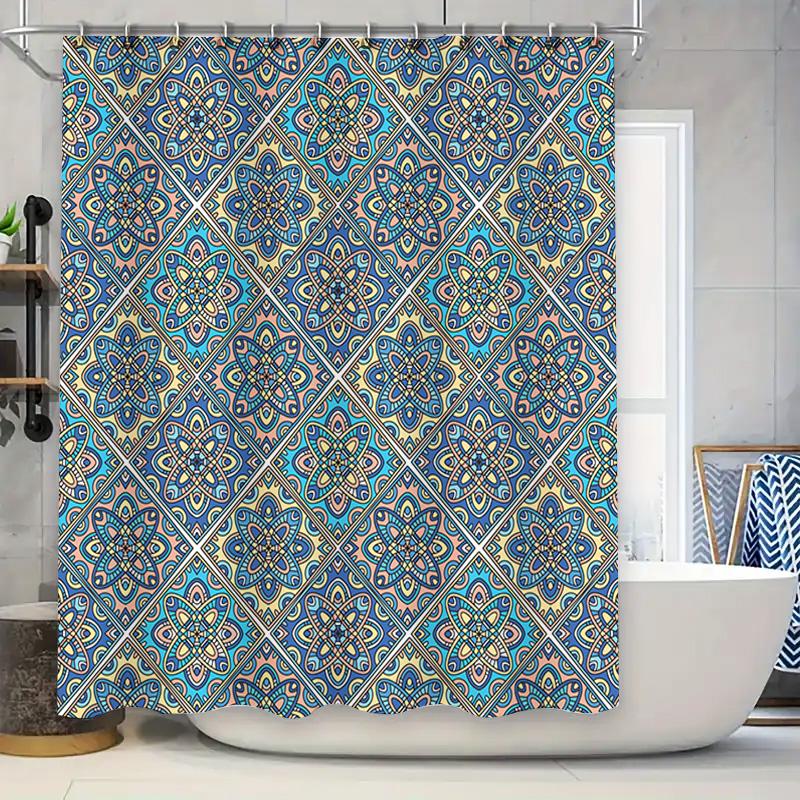 

Bath Rug Decorative Shower Curtain For Bathroom Blue Yellow White Waterproof Print Home Decoration Diy Project W60H190(CM)-1 Pcs