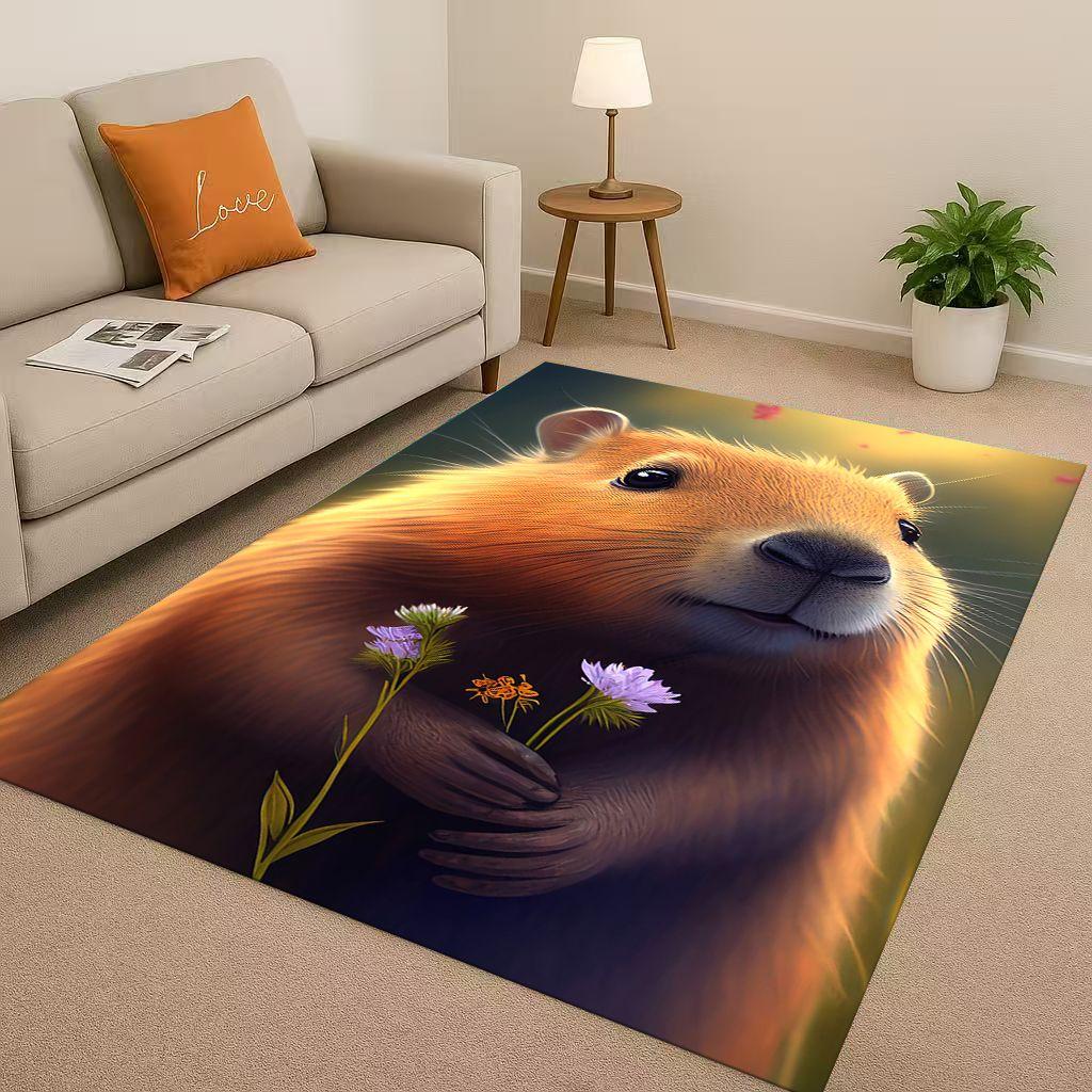 Kawaii Capybara Kunst Cartoon Wohnzimmer Rutschfester Teppich Weicher Teppich für Schlafzimmer Spielzimmer Sofa, Leicht zu Reinigen Heimdeko Fußmatte