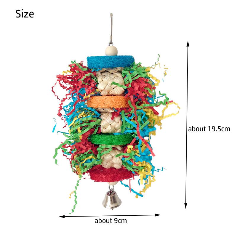 

Bird Parrot Toys Colorful Paper Silk Hanging Cage Bird Chewing Toys Natural Corn Husk Weaving With Bell Parrot Molar Bite Toy
