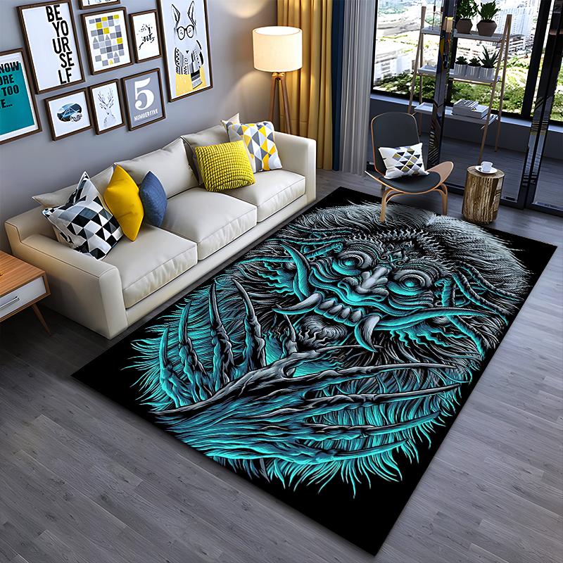 "Dark Monster Design Carpet with Blue Neon Claws and Intricate Patterns" Suitable for use as an anti-slip for living room bedroom sofas