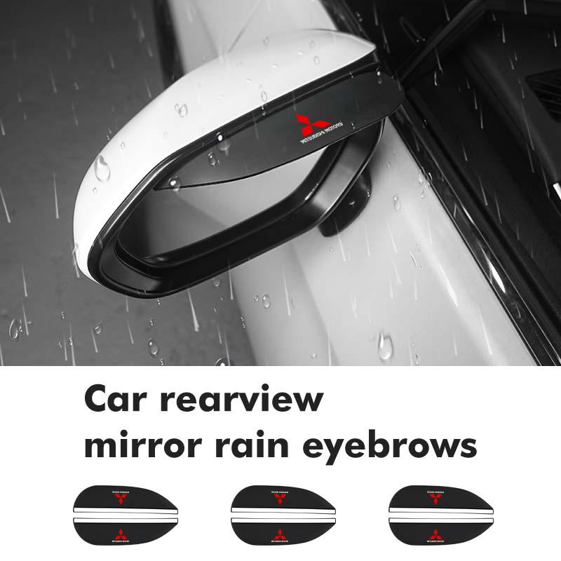2PCS Car Logo Rearview PVC Mirror Rain Eyebrow Auto Mirror Accessories For Mitsubishi Outlander Pajero Sport Lancer EX ASX L200