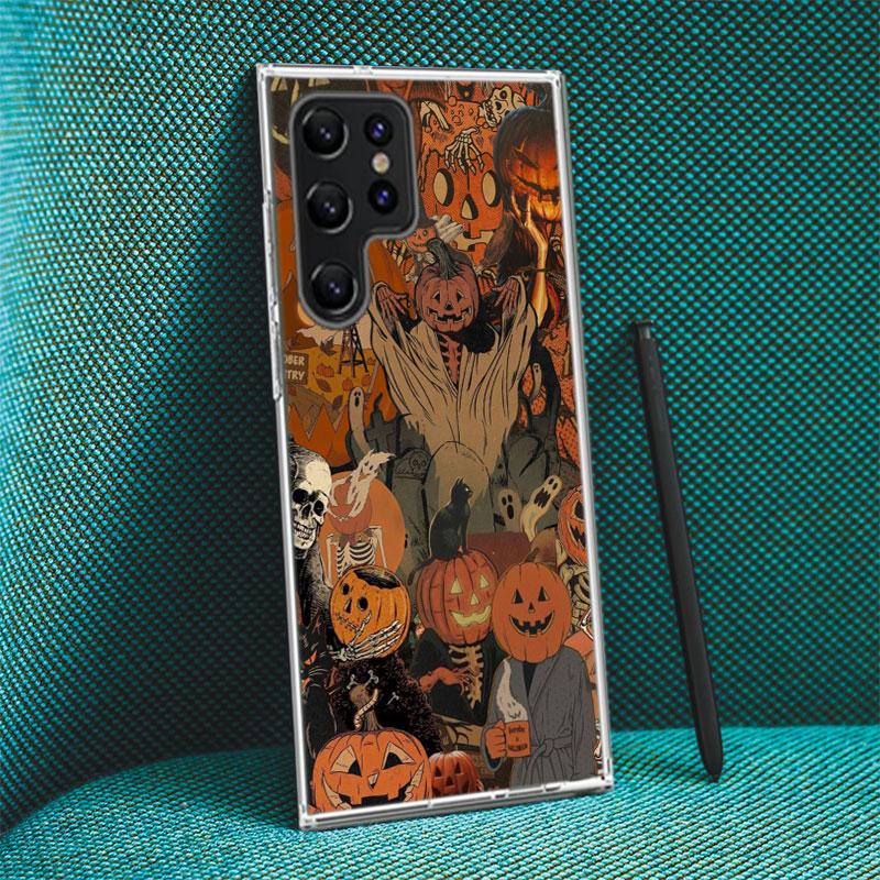 Halloween Fall Art Witch Cat Capa Phone Case For Samsung S26 Ultra S25 Edge Galaxy S23 S21 S20 S24 FE S22 S10 Plus Cover Clear T
