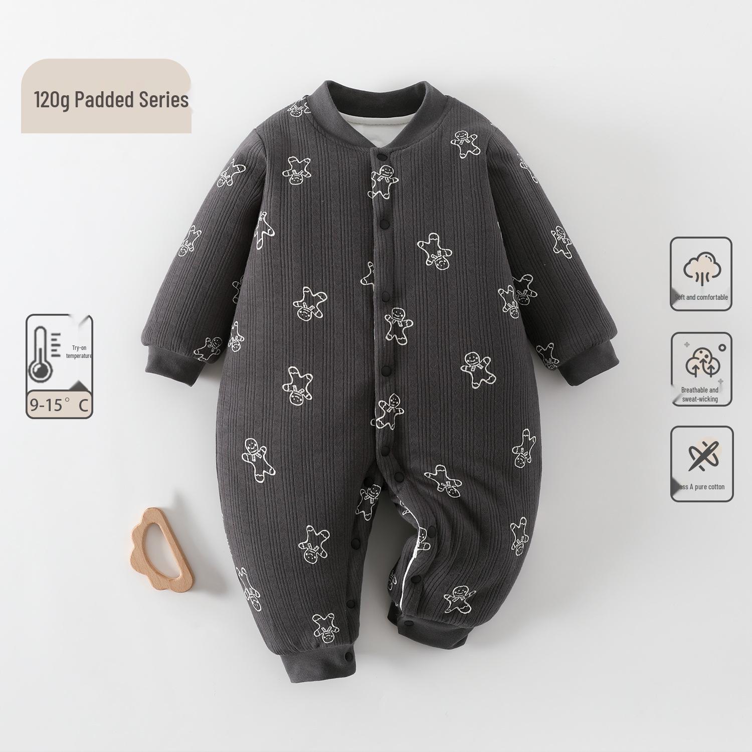 Infant Winter Padded Romper: Pure Cotton, Thickened, 120g, Outdoor Crawling Outfit for Autumn. 73 cm