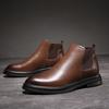 Large Size Pointed Chelsea Boots British Leather Boots Business Men's Boots Fleece Thermal Shoes