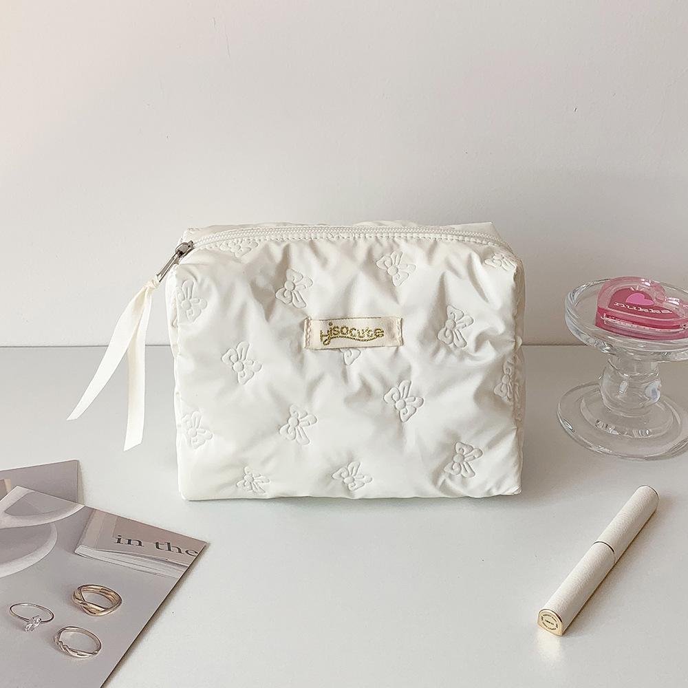 

Portable Bright Bow Makeup Bag Large Capacity Cosmetic Bag Skincare Organizer Makeup Pouch Student Pen Case Travel Wash Bag белый