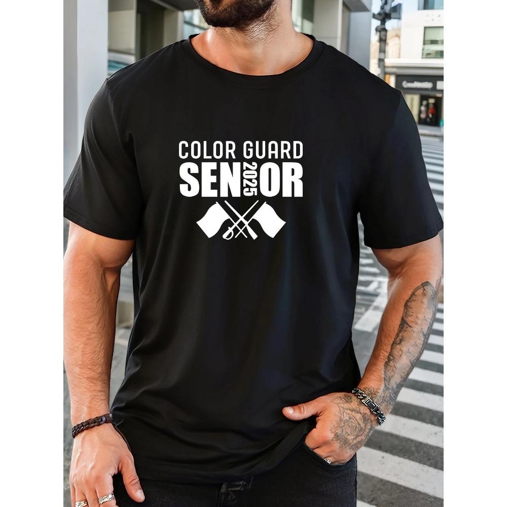 

Male COLOR GUARD SENIOR 2025 pattern summer casual crew neck short T-shirt XXXXL чёрный