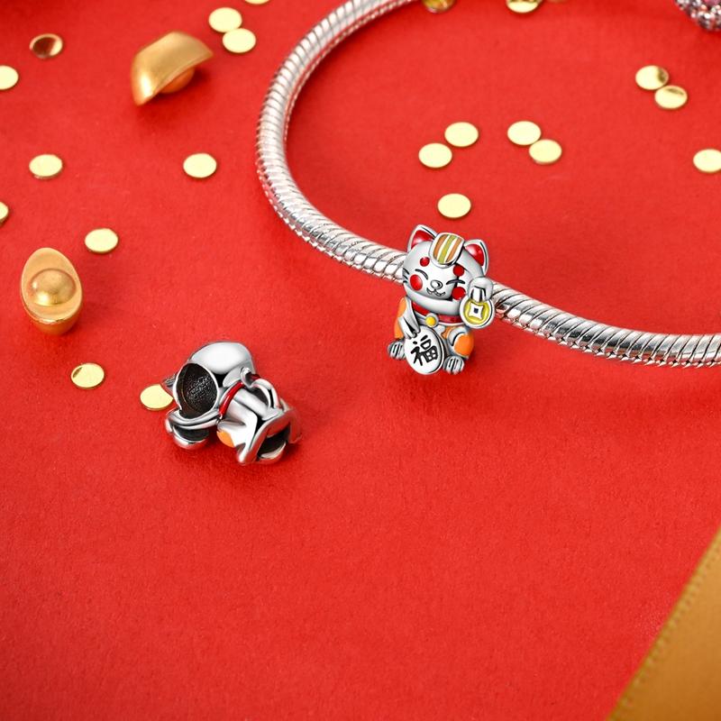 Copper Chinese Elements Charms Bead Chinese New Year Lion Dance Dragon Pendants Fit Original Bracelet Diy Jewelry