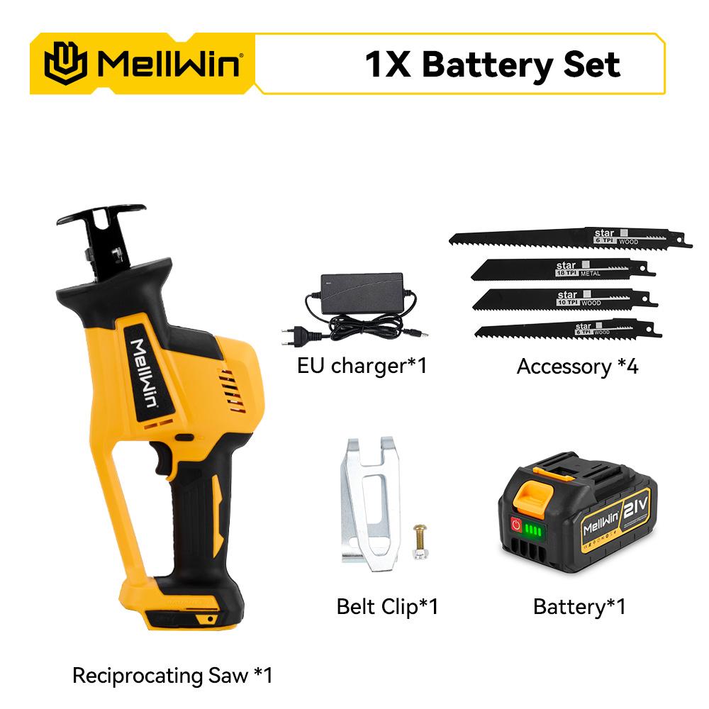 

MELLWIN 3600 Вт Бесщеточная электрическая сабельная пила Аккумуляторная ручная пила для резки дерева, металла, труб Инструмент для аккумулятора Makita 18 В 1 Battery Set