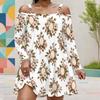 Women Plus Size Cold Shoulder Long Sleeve White Floral Printed Dress