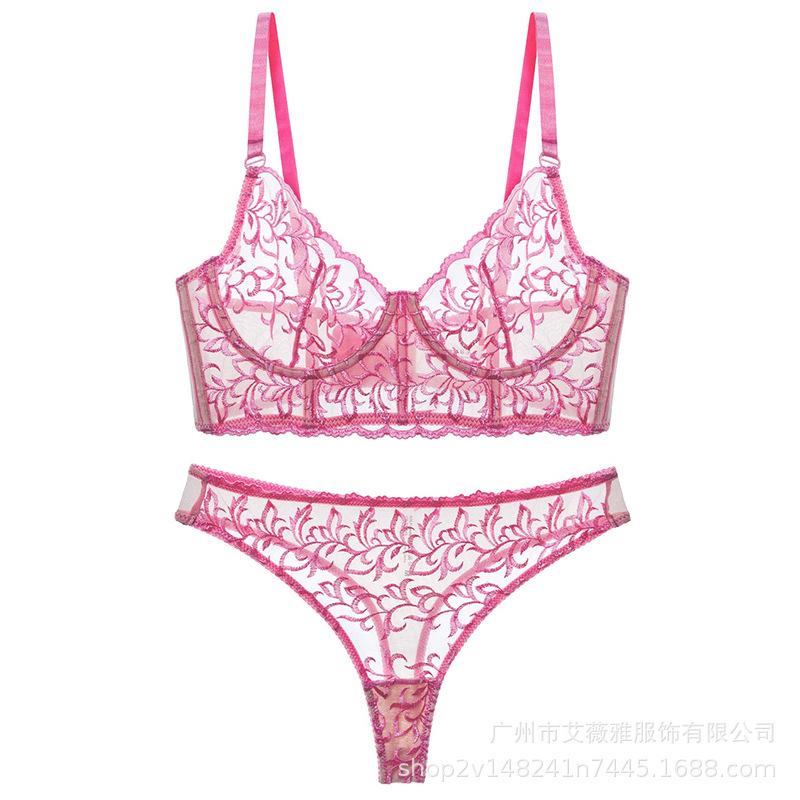 European and American sexy underwear women's French ultra-thin lace bra with large breasts and small anti-sagging erotic underwear set