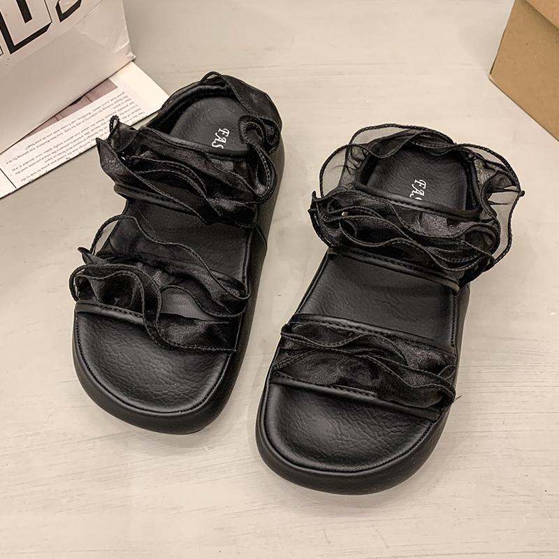 Square Toe Women Slippers Lace Casual Shoes Woman Platform Flat Sandals Summer 2025 Brand Comfort Shallow Sandalias De Mujer