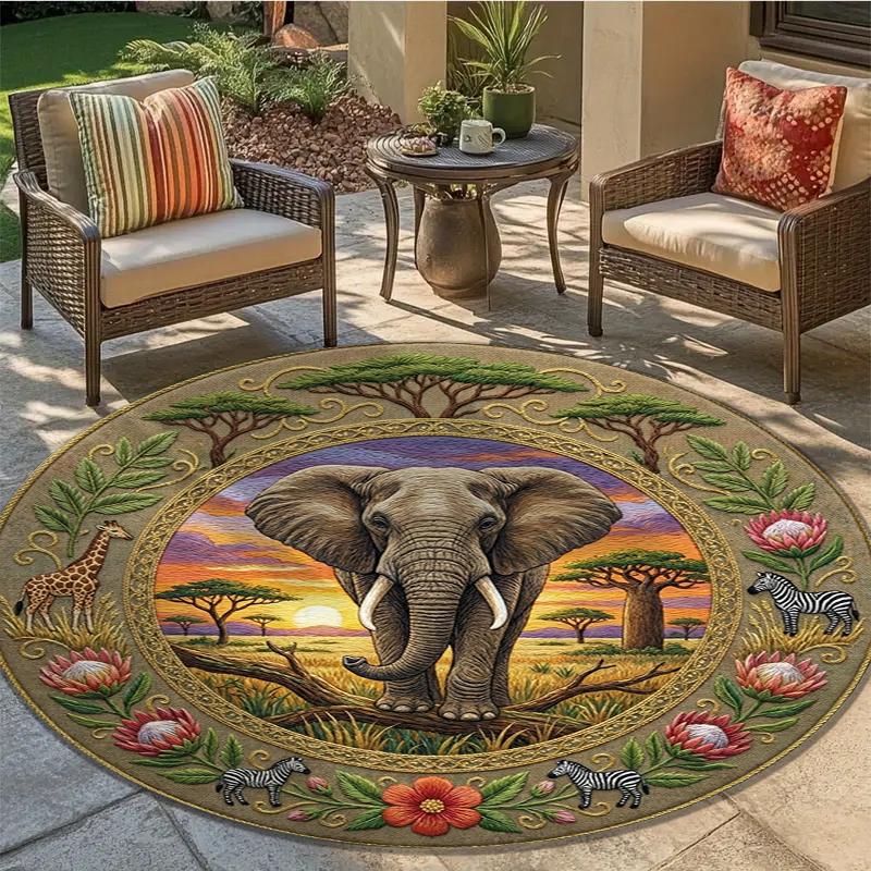 Elephant Decoration Round Area Rug,Carpet Rug for Living Room Bedroom Sofa Playroom Decor,Non-slip Floor Mat98