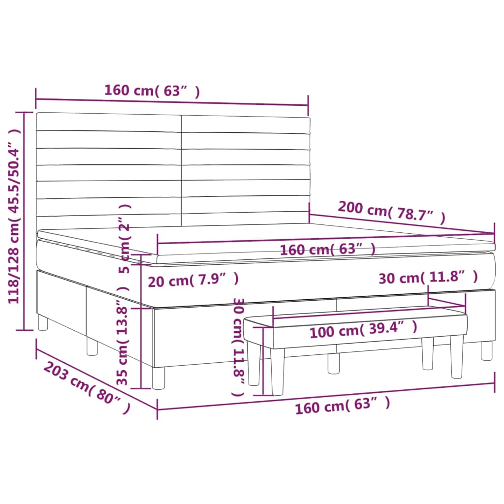 Box Spring Bed with Mattress Dark Gray 160 x 200 cm Fabric