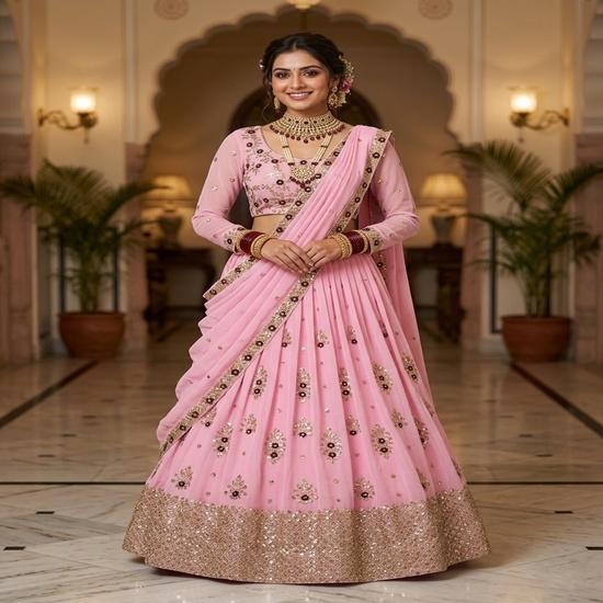 Elegant Blush Pink Embellished Lehenga FREE SIZE