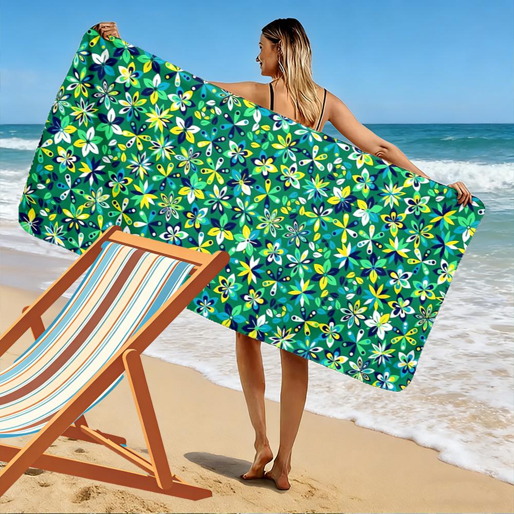 Floral Pattern Green Beach Towel Beach Towel Quick-drying for Travel Outdoor Sports Jogging Beach and Swimming
