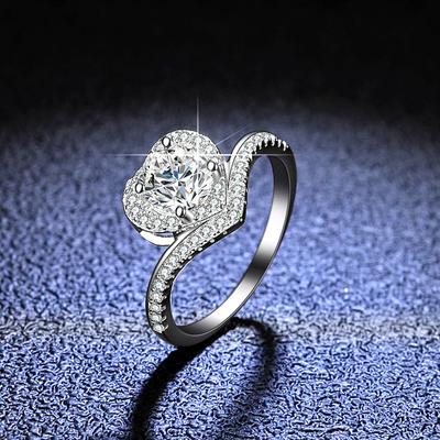 Fashion 1ct Real Moissanite Diamond Ring Heart V Shaped Ring Pure S925 Sterling Silver for Women Wedding Fine Jewelry