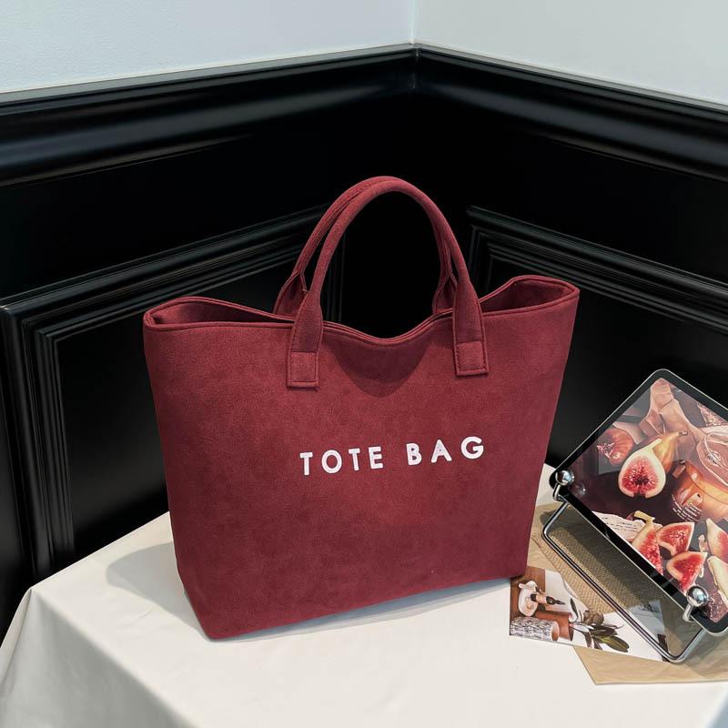 

Simple Letter Large Capacity Women Suede Tote Bags Casual Solid Color Ladies Handbags Vintage Portable Female Shopping Bag червоний