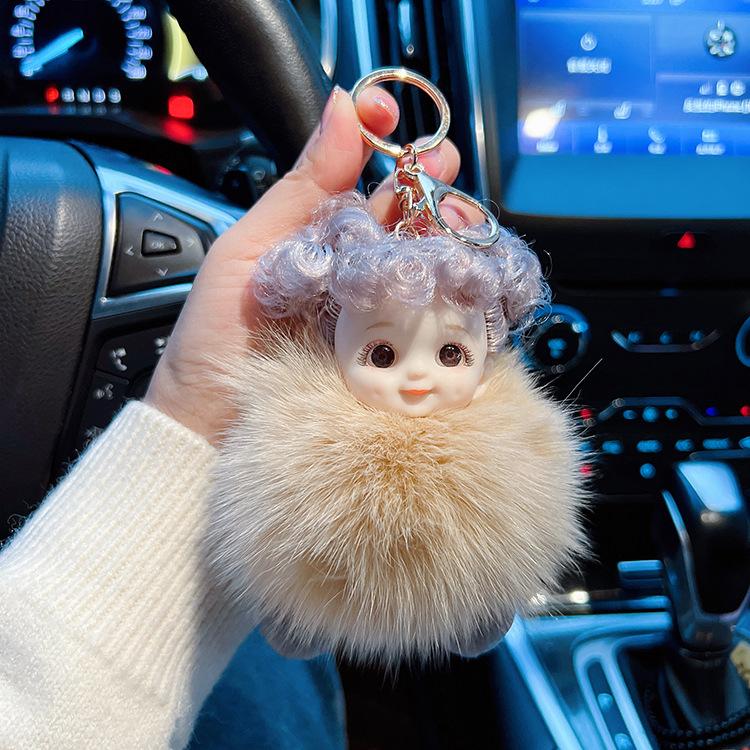 Fox Hair Dimple Doll Key Chain Big Eyes Cartoon Plush Bag Pendant Car Key Chain Blind Box Cute Girl