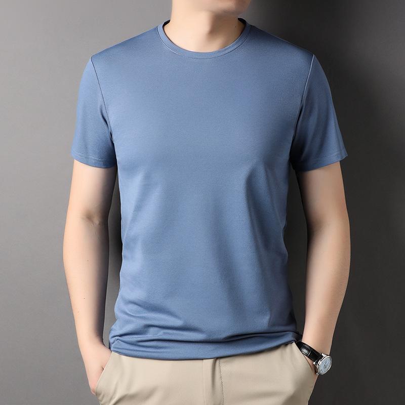 T-shirt a maniche corte da Uomo, Abbigliamento Estivo, Girocollo, Sottoveste Sottile Contenente Seta di Gelso, T-shirt di Cotone alla Moda