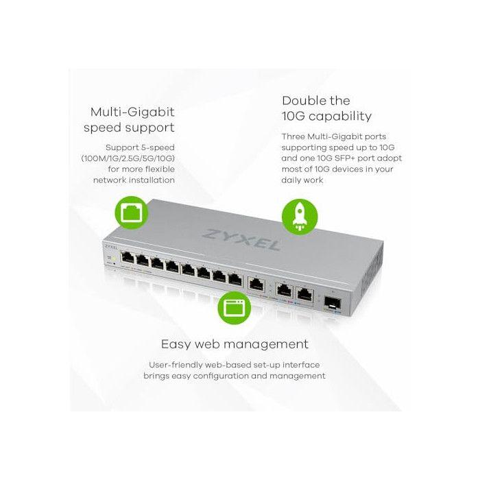 Switch MultiGig - ZYXEL - XGS1250-12 - 12 Ports - 10G SFP+ - Silent and Energy Efficient