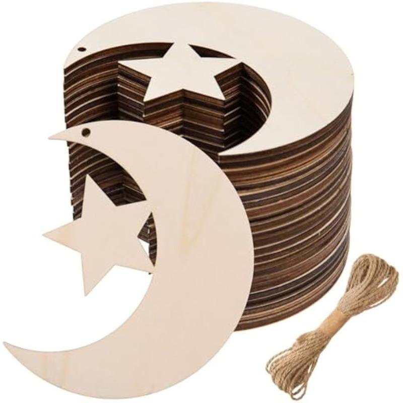 

10pcs Unfinished Moon Star Wood DIY Crafts Cutouts Blank Wooden Moon Star Craft Shapes to Turn into Baby Shower Favors 10X8.5cm