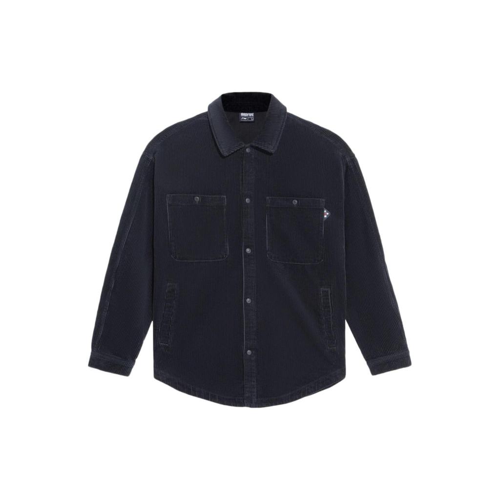 Li-Ning Badfive Sports Basketball Series Corduroy Loose Casual Turn-Down Collar Jacket Men Jackets Black AFDS069-2