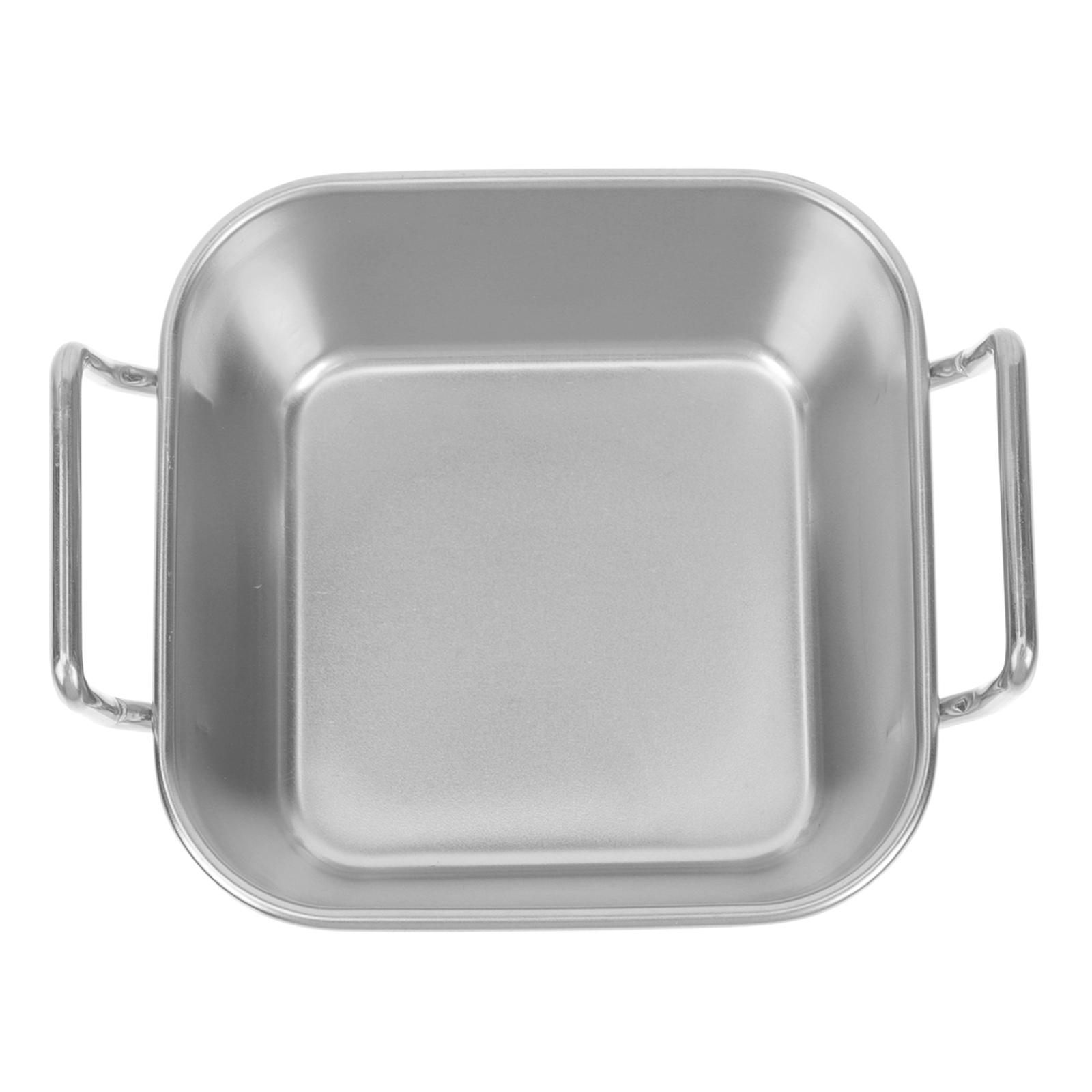 

Thickened Stainless Steel Snack Holder for Fried Chicken Fries Dessert Serving Restaurant Barbecue Food Tray with Double Handles 13x10.5cm