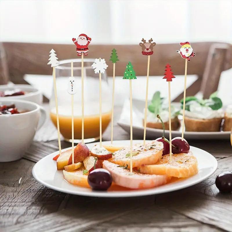 Christmas Disposable Bamboo Fruit Sticks Snowflake Tree Elk Santa Claus Holiday Kitchen Party Supplies Holiday Table Decoration