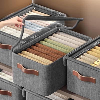Large Foldable Canvas Storage Box with Clear Window - Organize and Store Clothing Space-Saving Home Closet Organizer