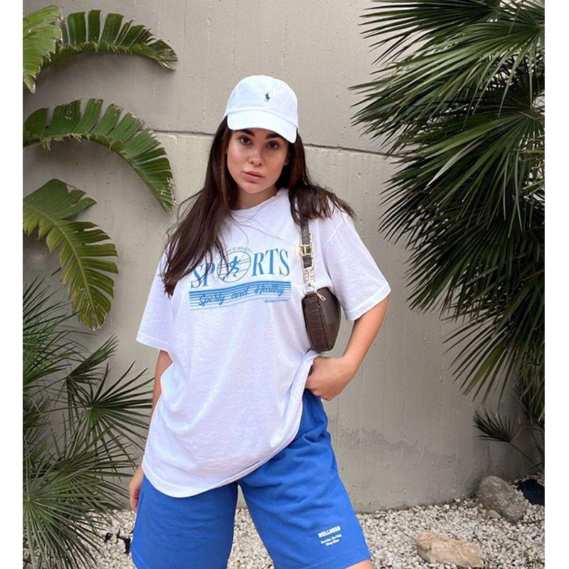 Sports American Retro Sports Style Fitness Running Girl Casual Comfort Pure Cotton Short Sleeve T-shirt