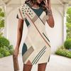 Women Plus Size Round Neck Short Sleeve Abstract Geometric Printed Fitted Mini Dress