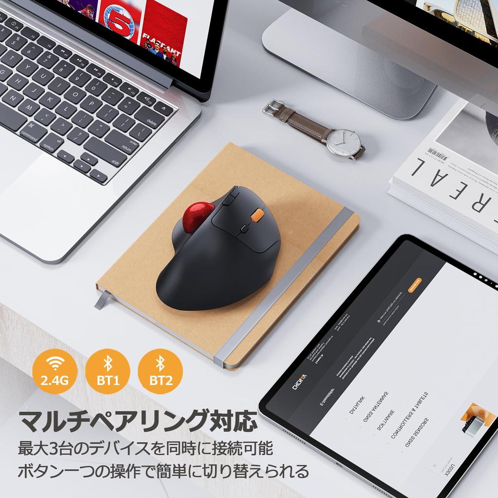 Souris à boule de commande ProtoArc compatible avec Connectez 3 appareils en même temps Sans fil Grand DPI Équipé de Compatible avec en Bluetooth/2,4 GHz, temps,