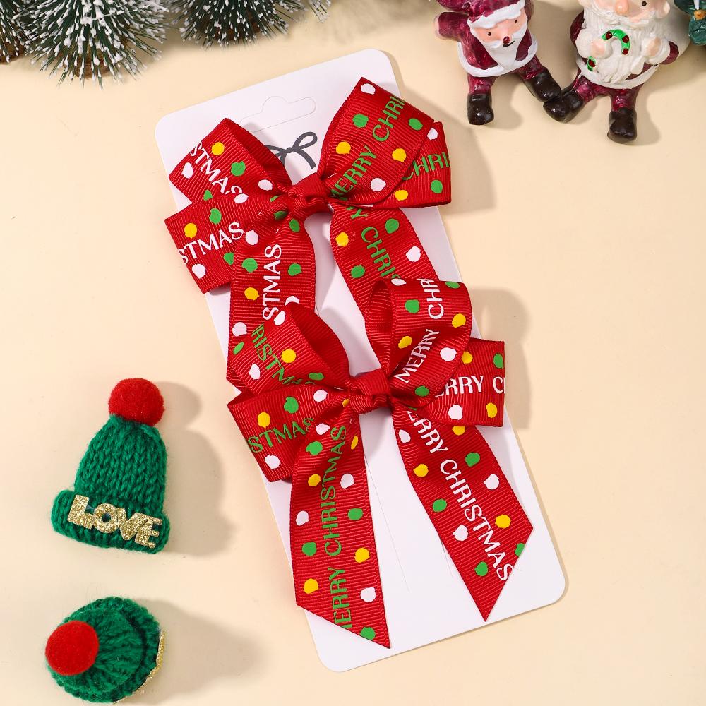 2pcs/set Christmas Bow Hair Clip For Baby Girls Simple Cheer Up Ponytail Hairpin Barrettes Headwear Hair Accessories