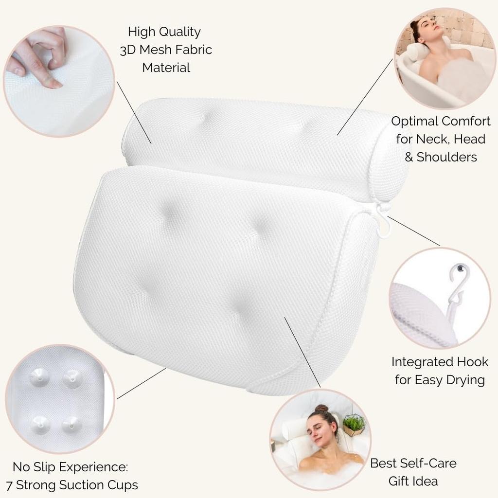 Bathtub Pillow for Neck and Shoulder Spa Bath Cushion Pillow for Tub Neck and Back Support Bath Accessories for Women Headrest