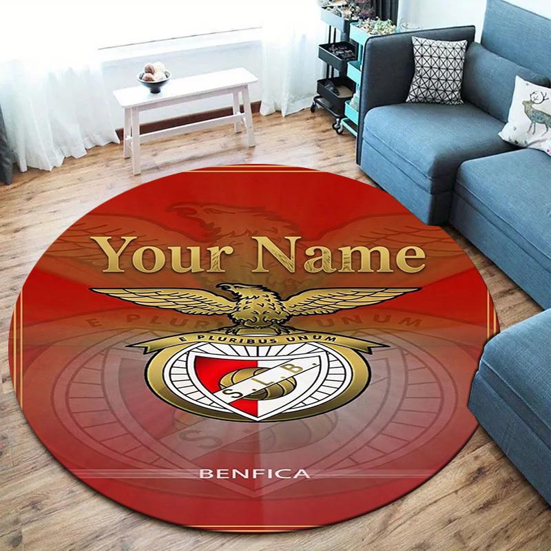 Benfica Crest Custom Name Round Area Rug Carpet Rug For Living Room Bedroom Sofa Playroom Decor Nonslip Floor Mat