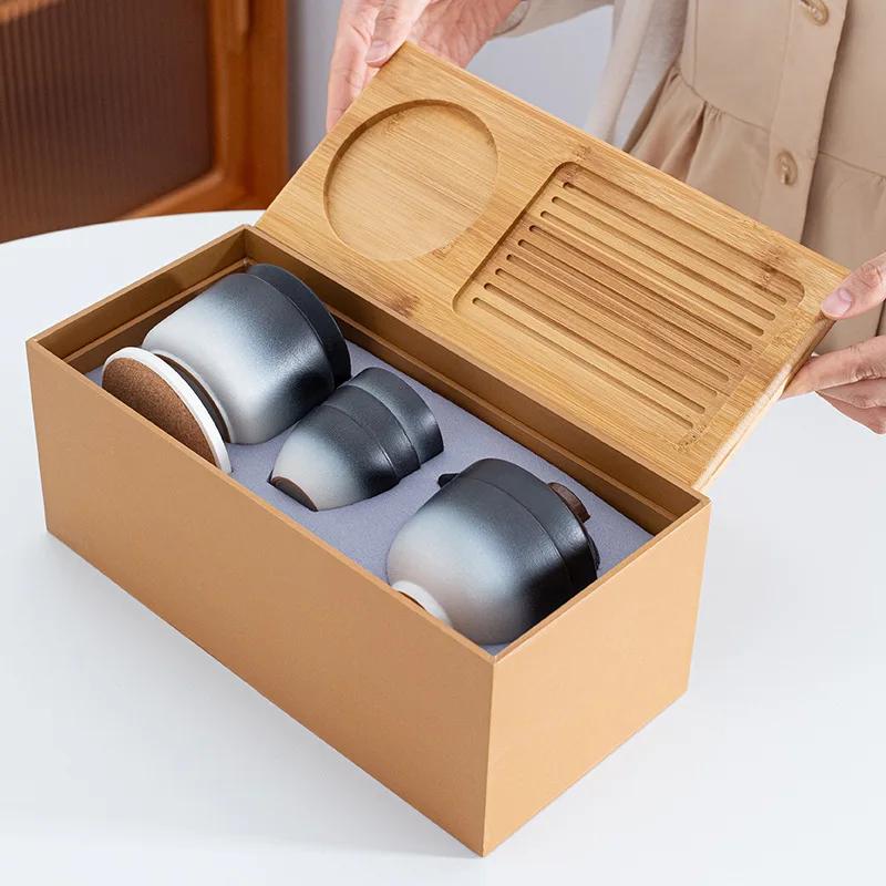Travel tea set Kuaike cup, one pot, three cups, portable cover bowl, small set, outdoor kung fu set, tea advertising gifts