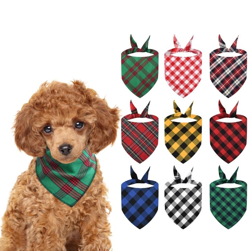 Dogs Checkered Scarf Pet Plaids Neckerchief Holiday Bandana Party Accessories